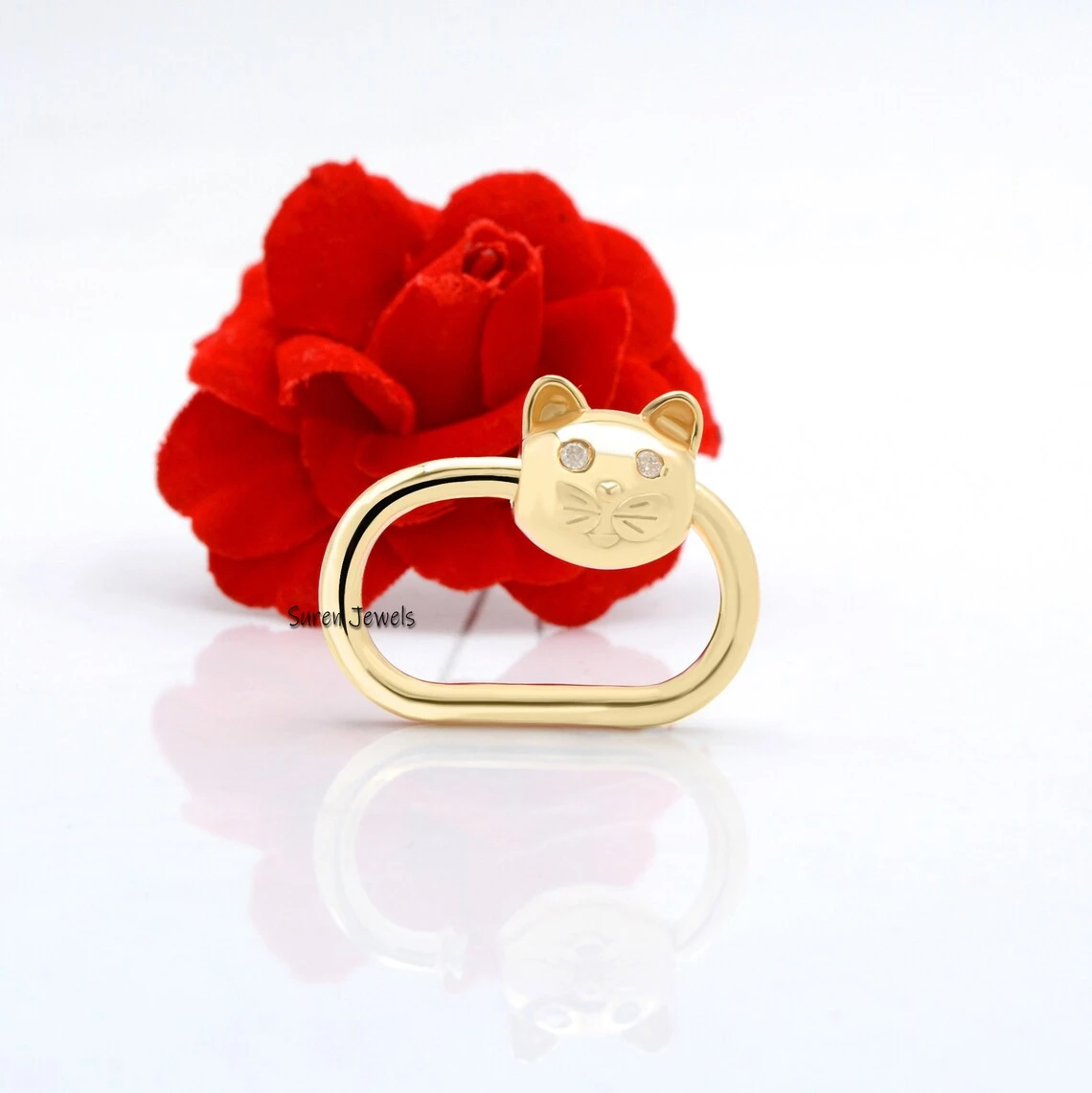 14k Gold Cat Carabiner Lock – Diamond Carabiner Lock | Handmade Solid Gold Jewelry