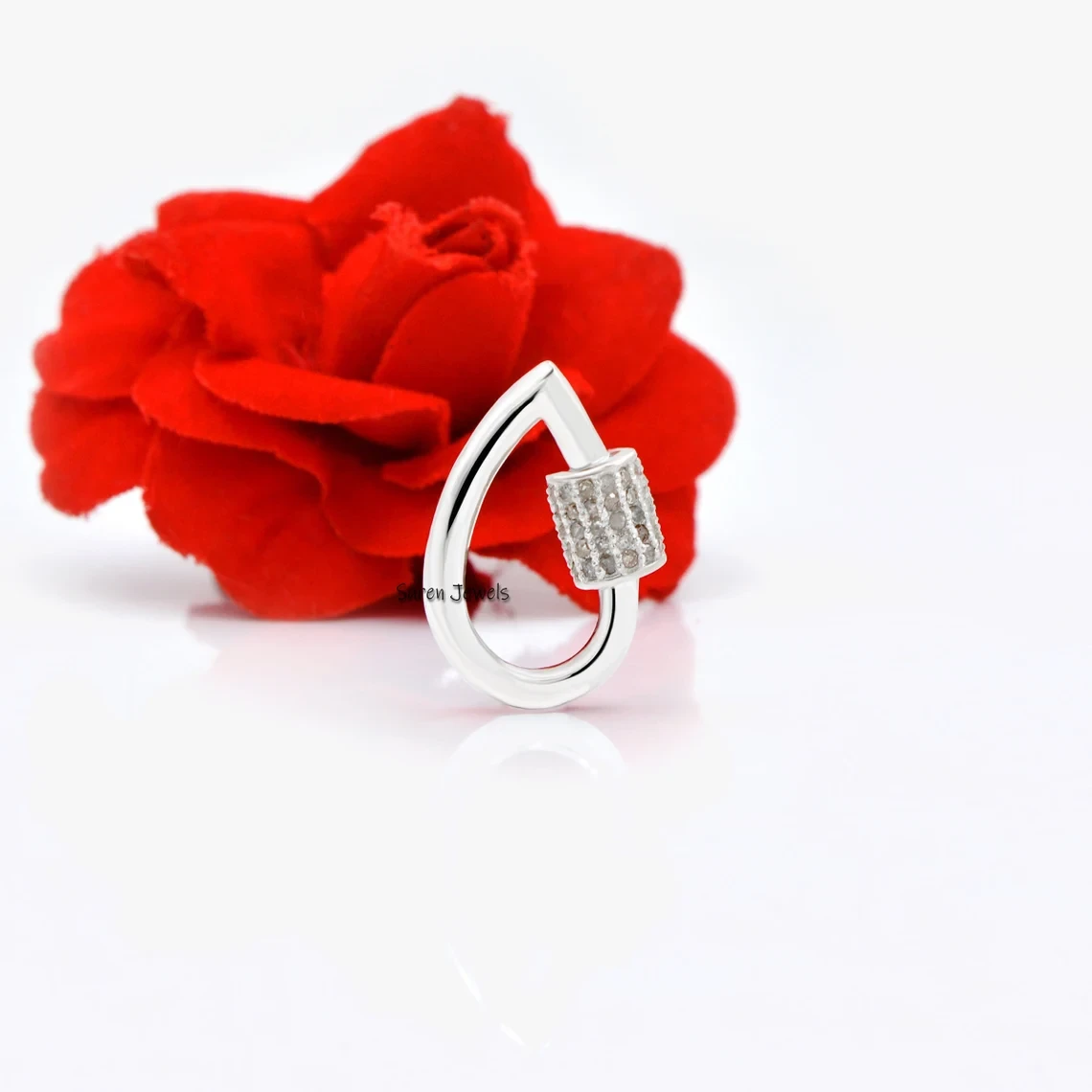 925 Silver Pear Drop Carabiner Lock – Solid Silver & Diamond Carabiner Drop Lock