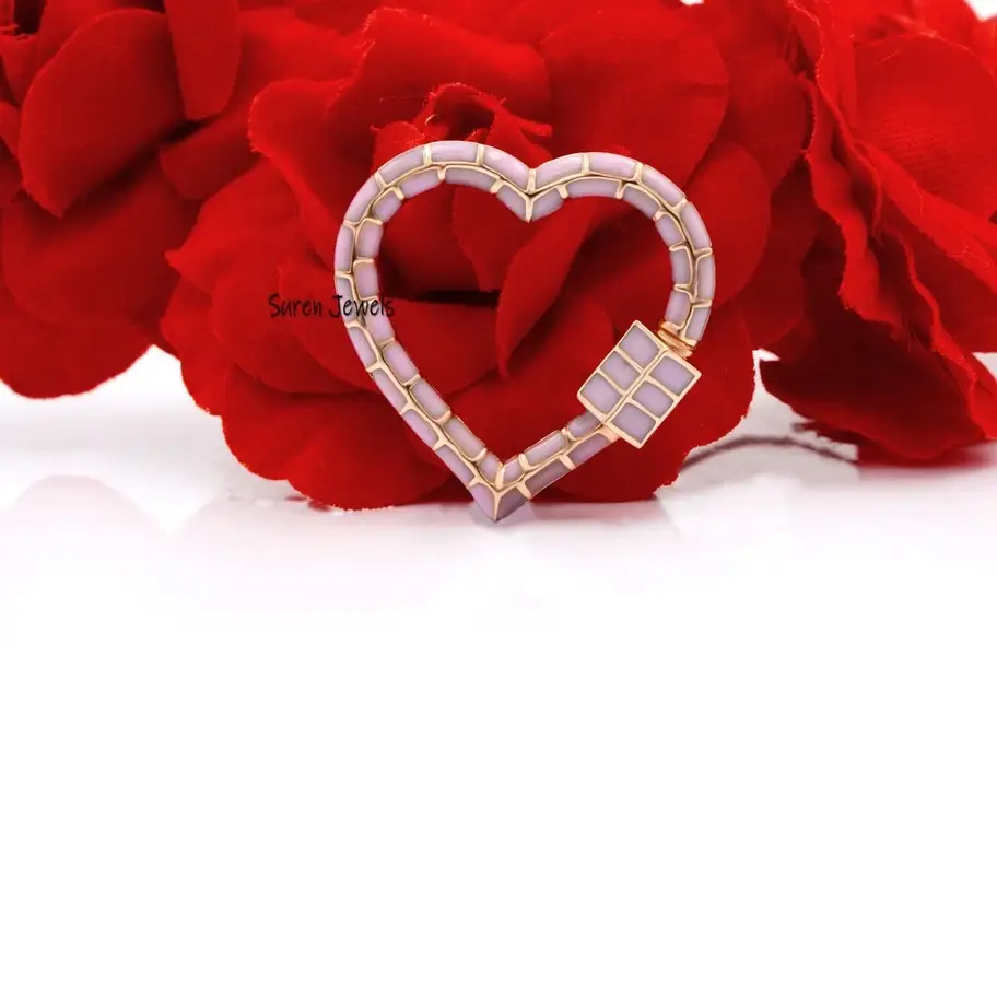 925 Silver & Gold Multi-Enamel Charm Holder-Enamel Heart Carabiner Lock