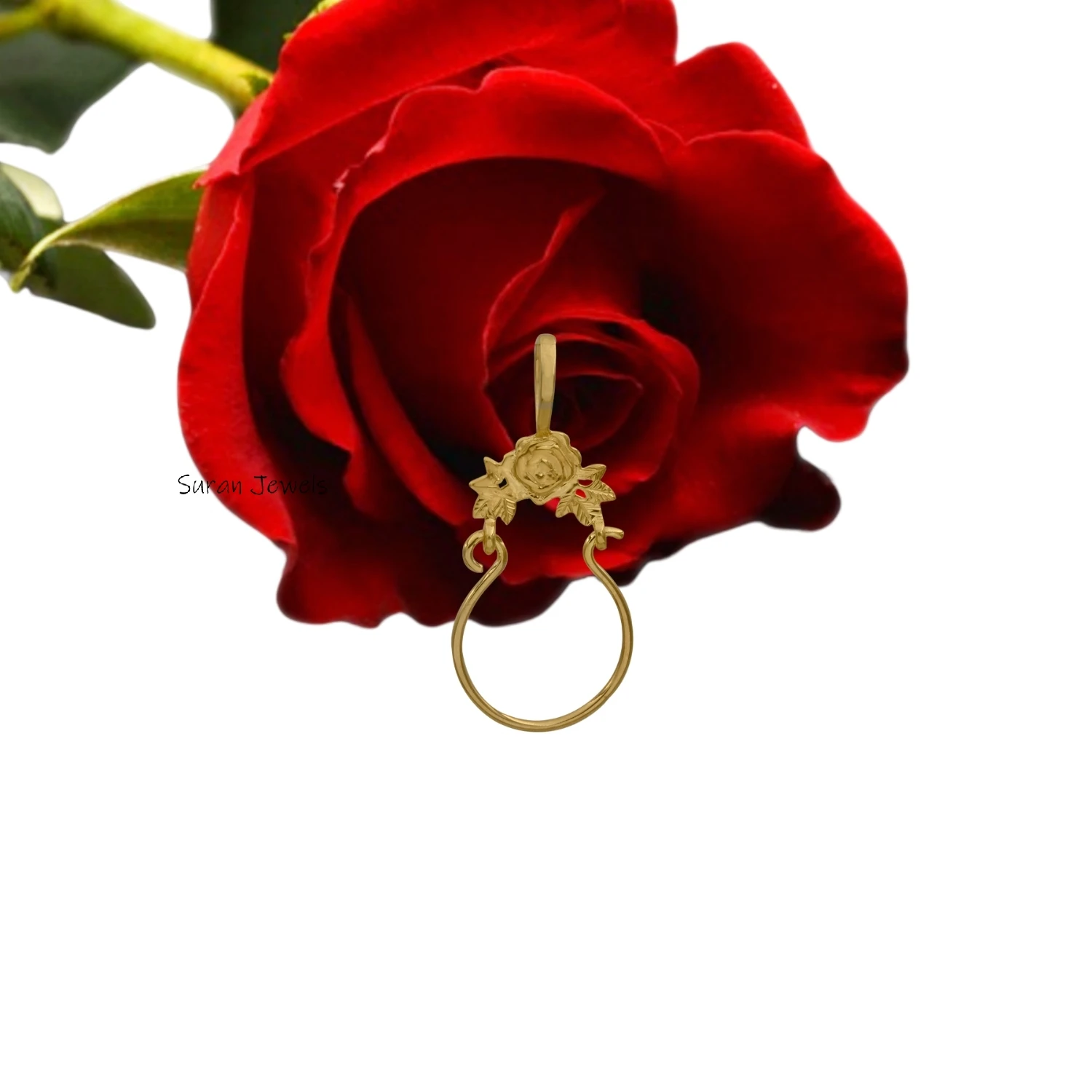 14K Solid Gold Flower Charm Holder Pendant – Handmade Jewelry for Pendanr & Charms