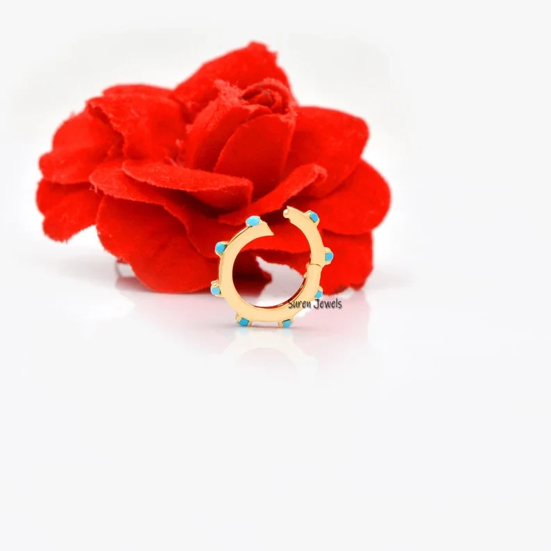 14k Gold Turquoise Round Enhancer | Circle Enhancer Charm Holder | Turquoise Charm Lock