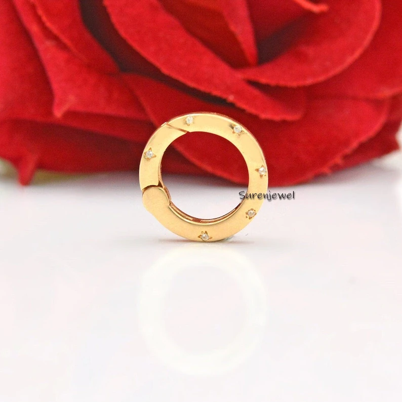 14K Gold Diamond Round Enhancer - Gemstone & Gold Pave Jewelry Connector Charm Holder