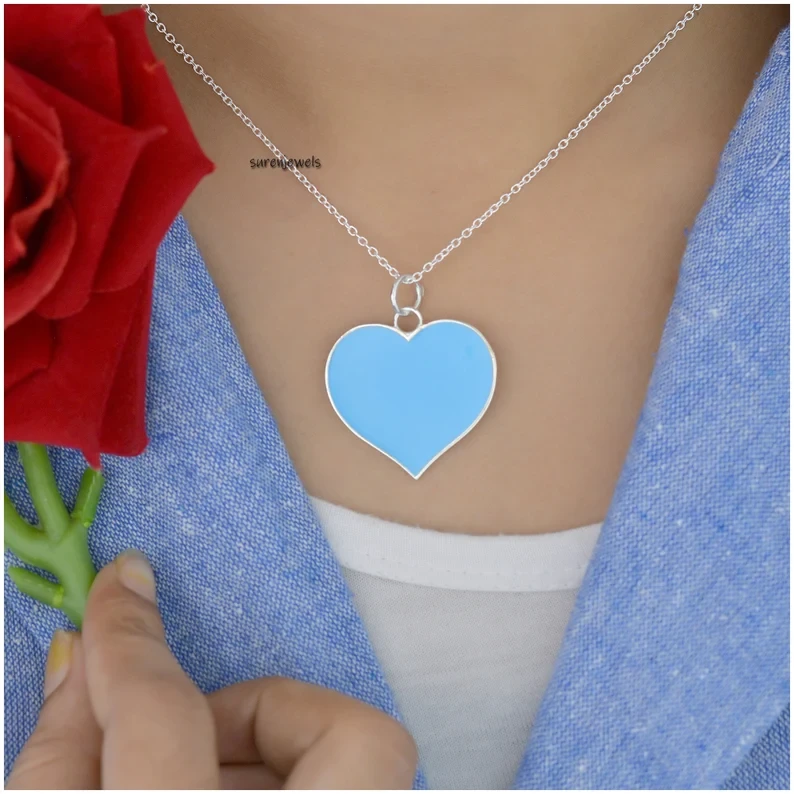 925 Silver Enamel Heart Pendant – Christmas Heart Charm Jewelry
