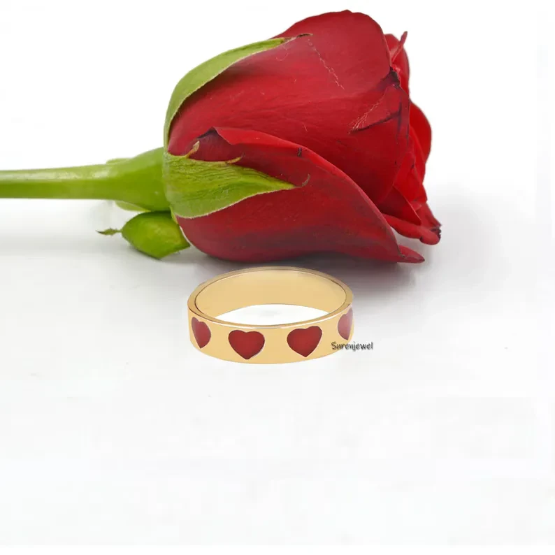14K Gold Thin Band Ring | Custom Enamel Designer Ring