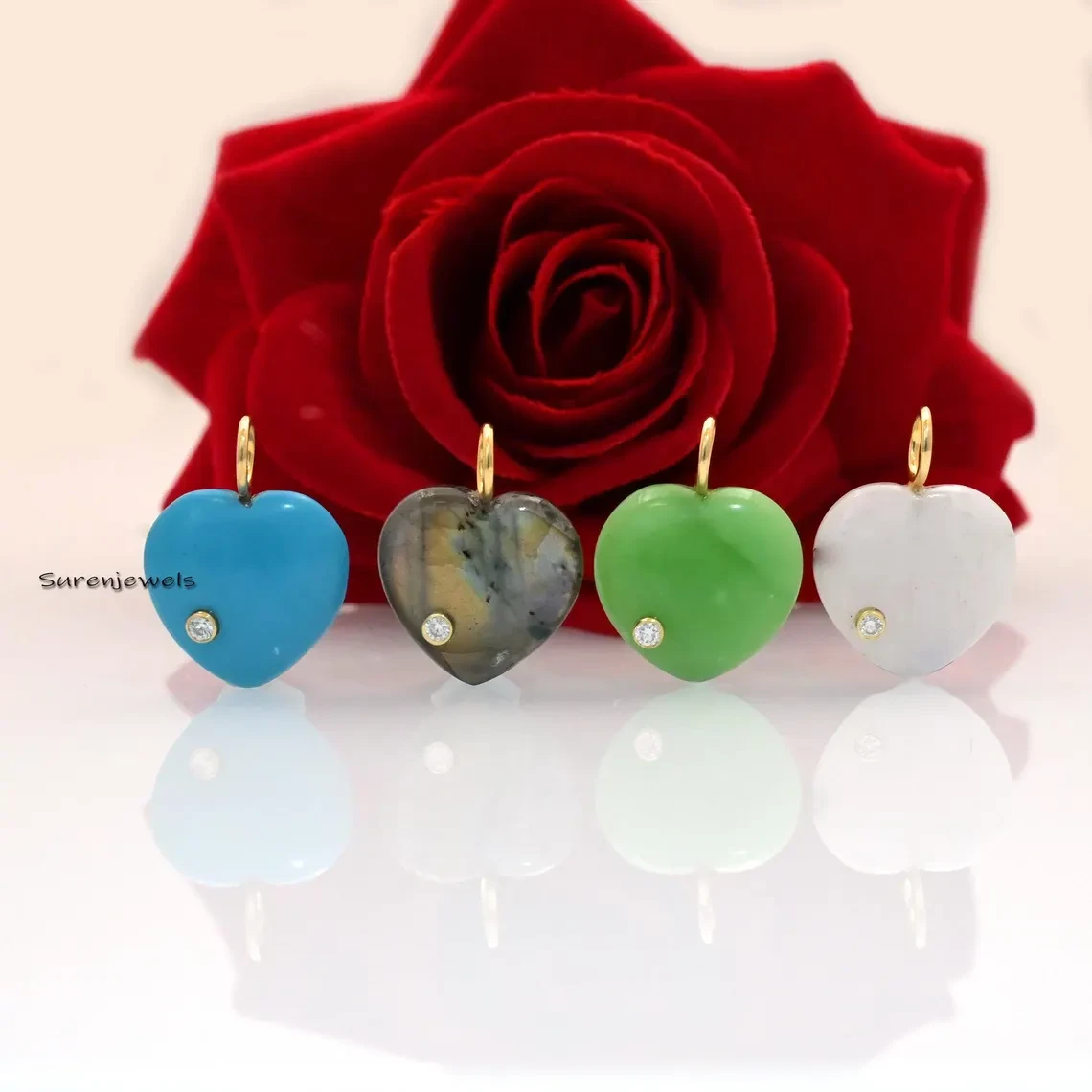 925 Silver Malachite Heart Pendant - Gemstone Designer Heart Charm