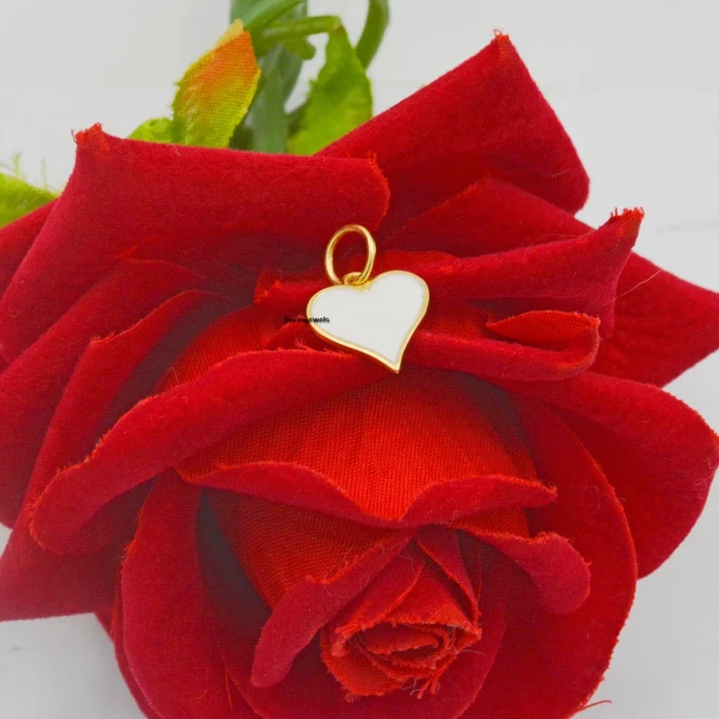 14K Gold Enamel Heart Charm – Solid Gold Mini Heart Pendant for Necklaces & Bracelets