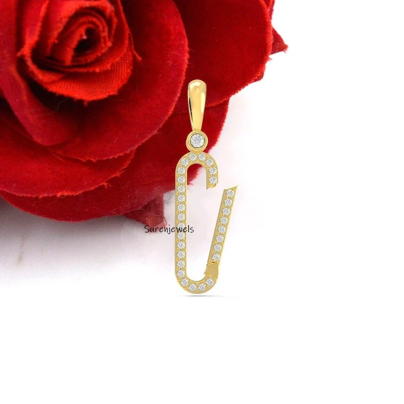 14k Gold Diamond Charm Enhancer – Elegant Paperclip Necklace & Charm Holder