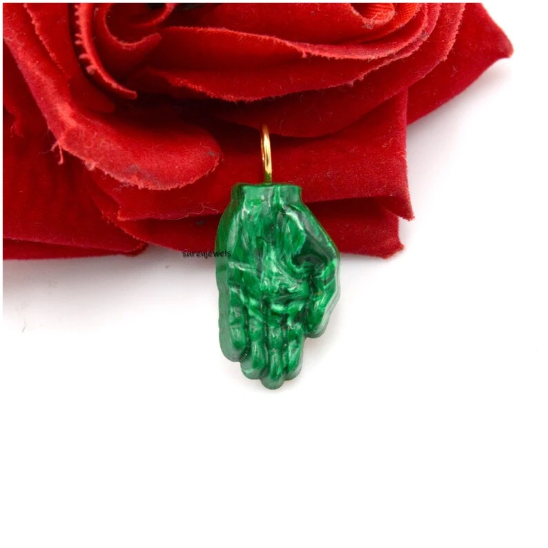 14K Gold Malachite Figa Pendant | Gold & Gemstone Figa Hand Charm | Hamsa & Lapis Figa Pendant