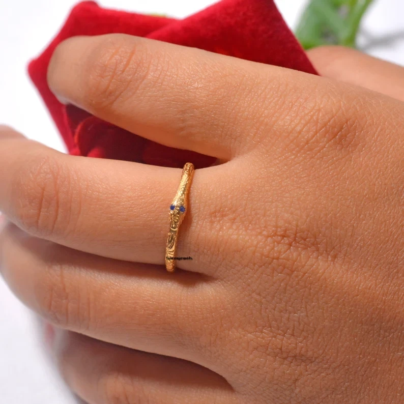 14K Gold Ouroboros Snake Ring – Gemstone Serpent Jewelry