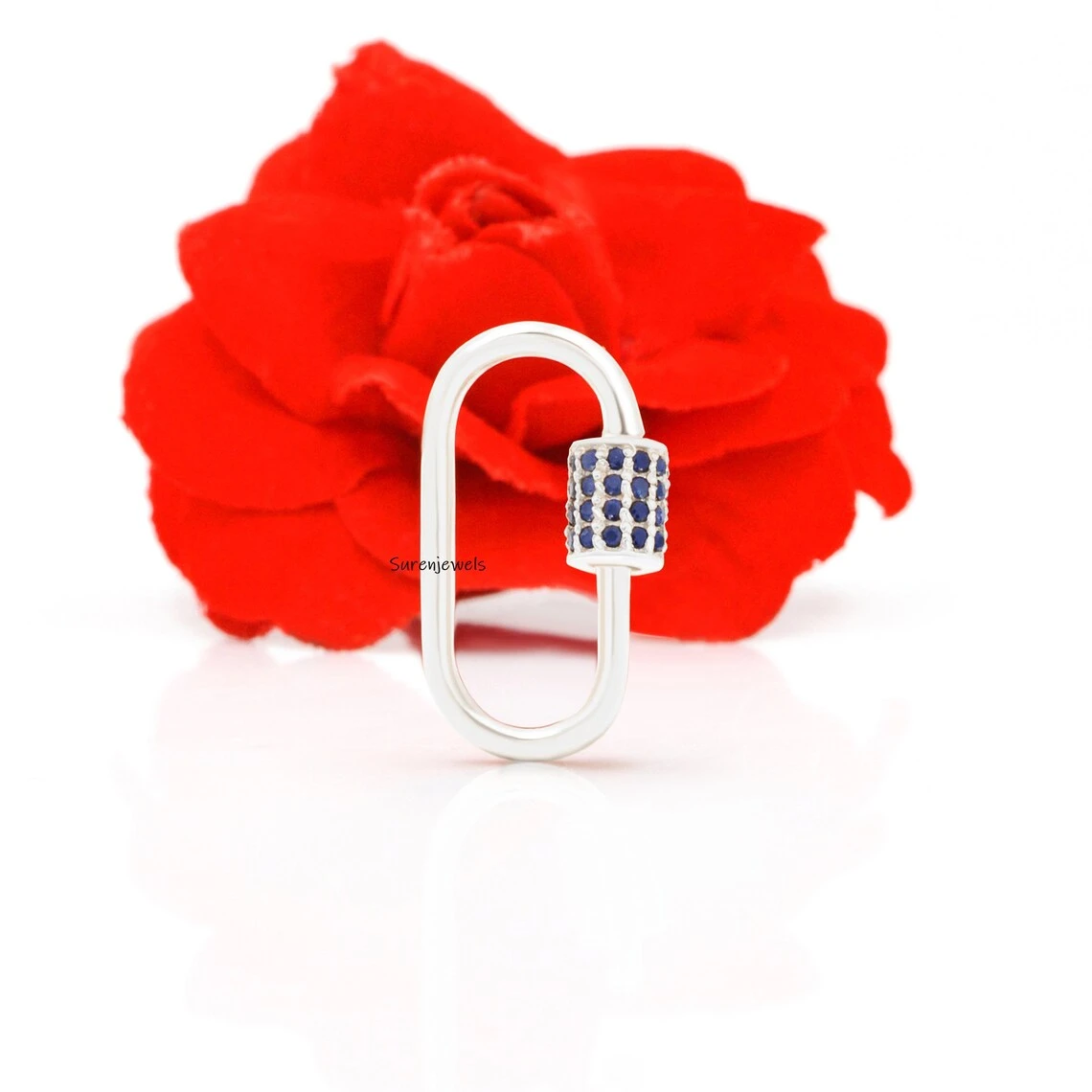 925 Silver Blue Sapphire Pave Carabiner Lock – Elegant Gemstone Carabiner Jewelry