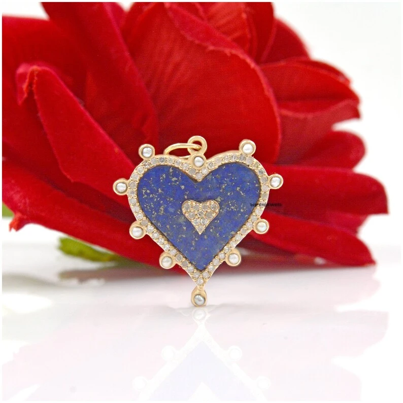 14K Gold Malachite Heart Pendant – Designer Gemstone Charm for Necklaces