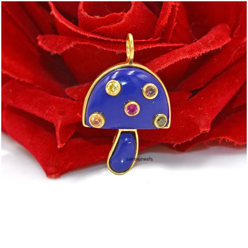14k Gold Gemstone Mushroom Pendant – Wholesale Magic Mushroom Charm Jewelry