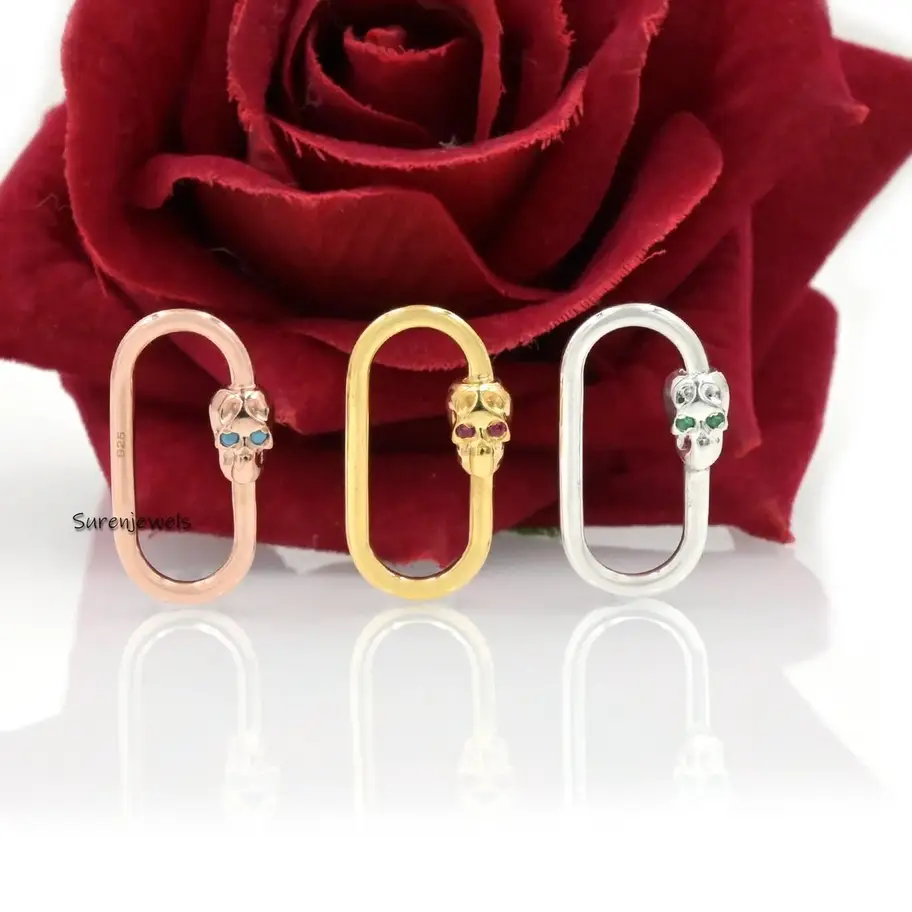 925 Sterling Silver Skull Screw Carabiner Lock – Elegant & Durable Jewelry Connector