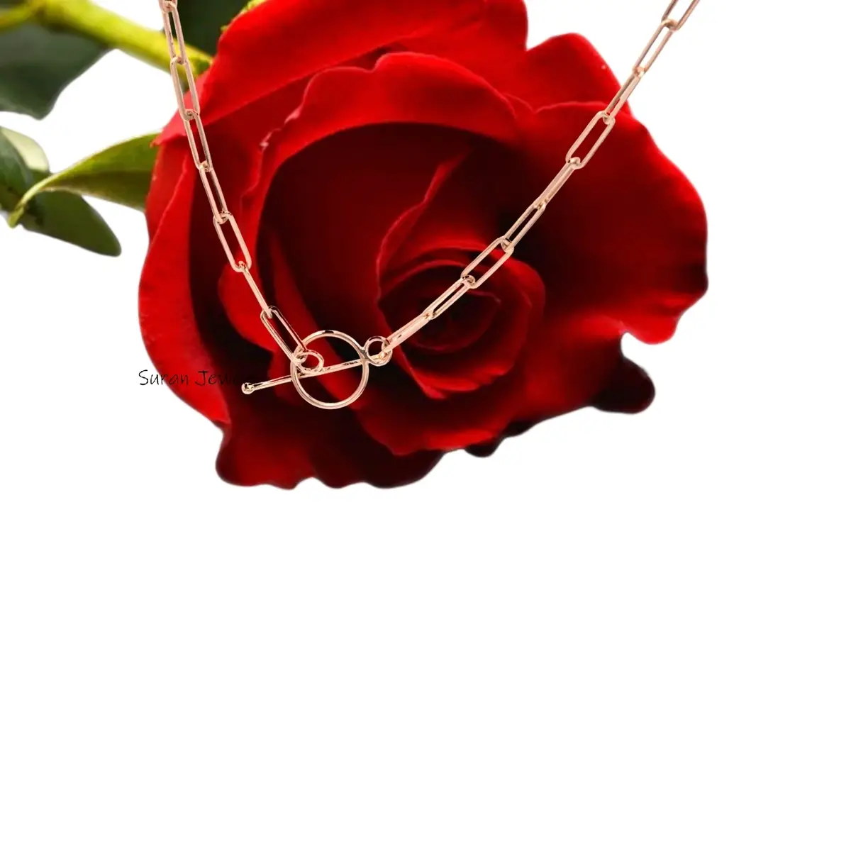 14K Gold Paperclip Carabiner Chain Necklace – Rose & Yellow Gold Paperclip Chain with Toggle Clasp