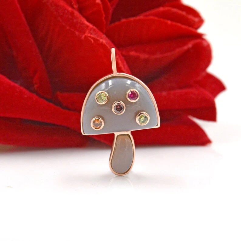 925 Silver Gemstone Mushroom Pendant – Wholesale Magic Mushroom Charm by Suren Jewels