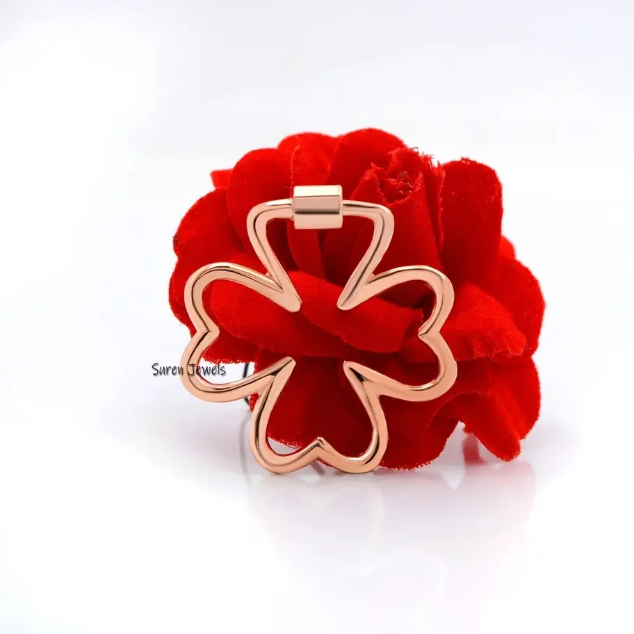 925 Gold Flower Carabiner Lock – Designer Silver & Gold Carabiner Lock – Solid Flower Charm Holder