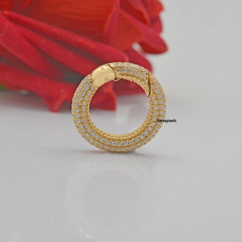 Solid 14K Gold Diamond Push Lock – Pave Diamond Charm Holder & Enhancer Link Lock