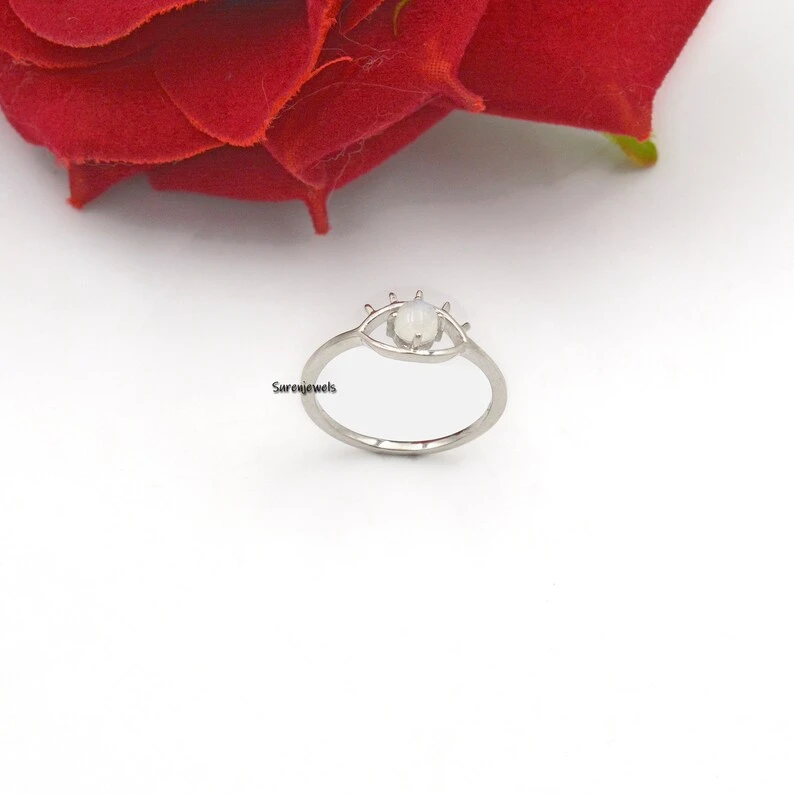 925 Silver Moonstone Evil Eye Ring – Gemstone Protection Ring