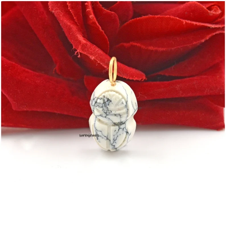 925 Sterling Silver Hand-Carved Gemstone Scarab Pendant – Small Designer Amulet Charm