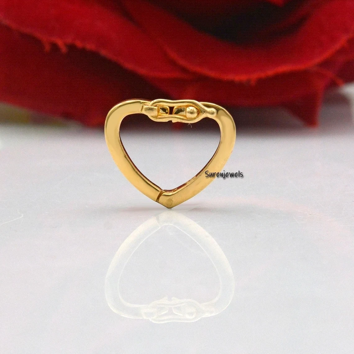 14K Gold Heart Charm Holder – Solid Elongated Enhancer