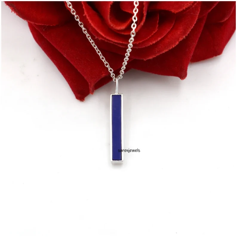925 Silver Gemstone Bar Pendant – Lapis Lazuli & Turquoise | Wholesale Solid Silver Charm Holder