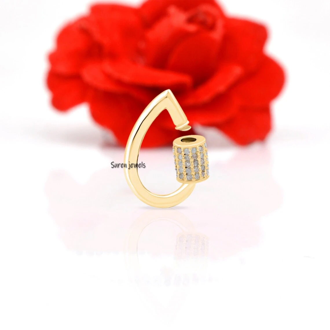 14K Gold Pear Drop Carabiner Lock – Solid Gold Diamond Carabiner Lock