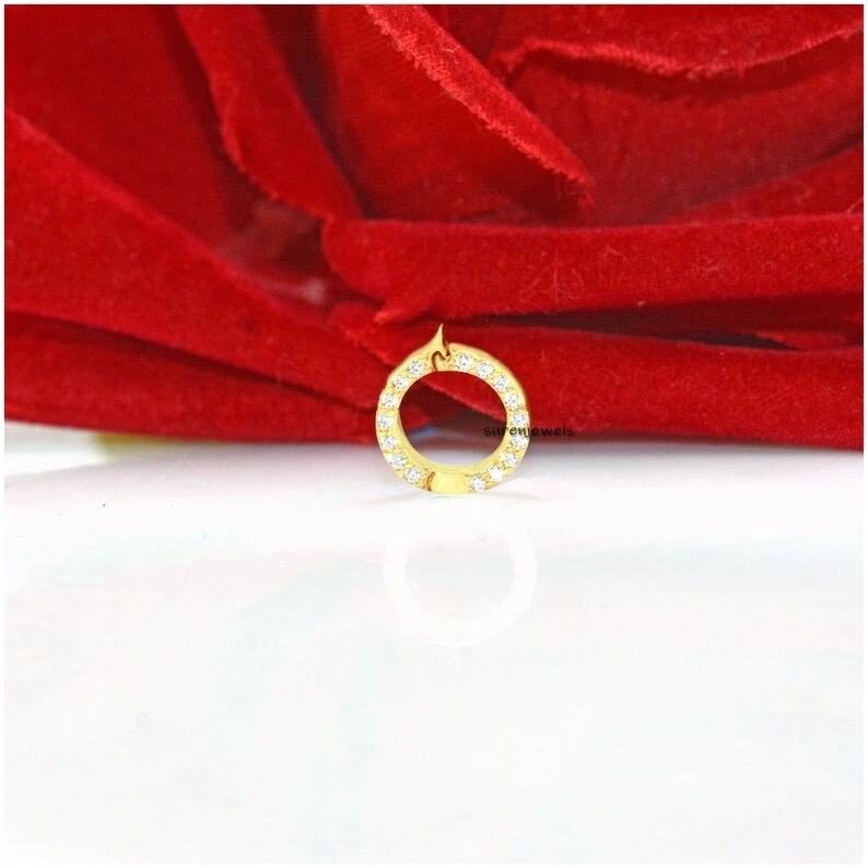 14K Gold Moissanite Round Enhancer Charm Holder – Elegant 14K Gold Circle Charm Holder for Jewelry