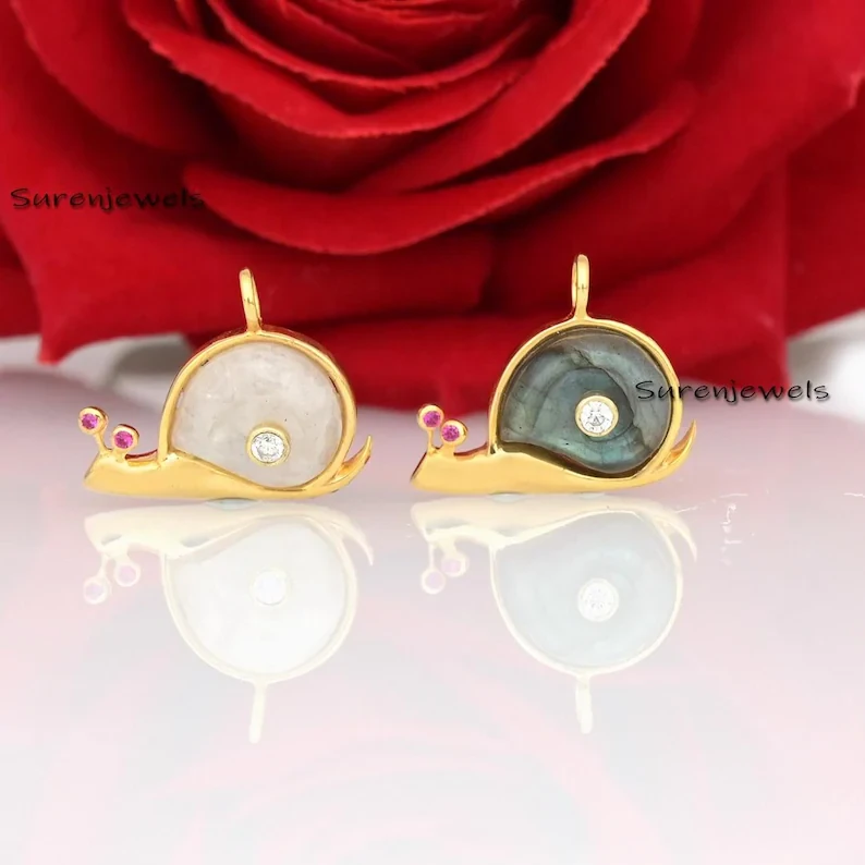925 Silver Snail Pendant – Handmade Gemstone Snail & Mushroom Snail Pendant