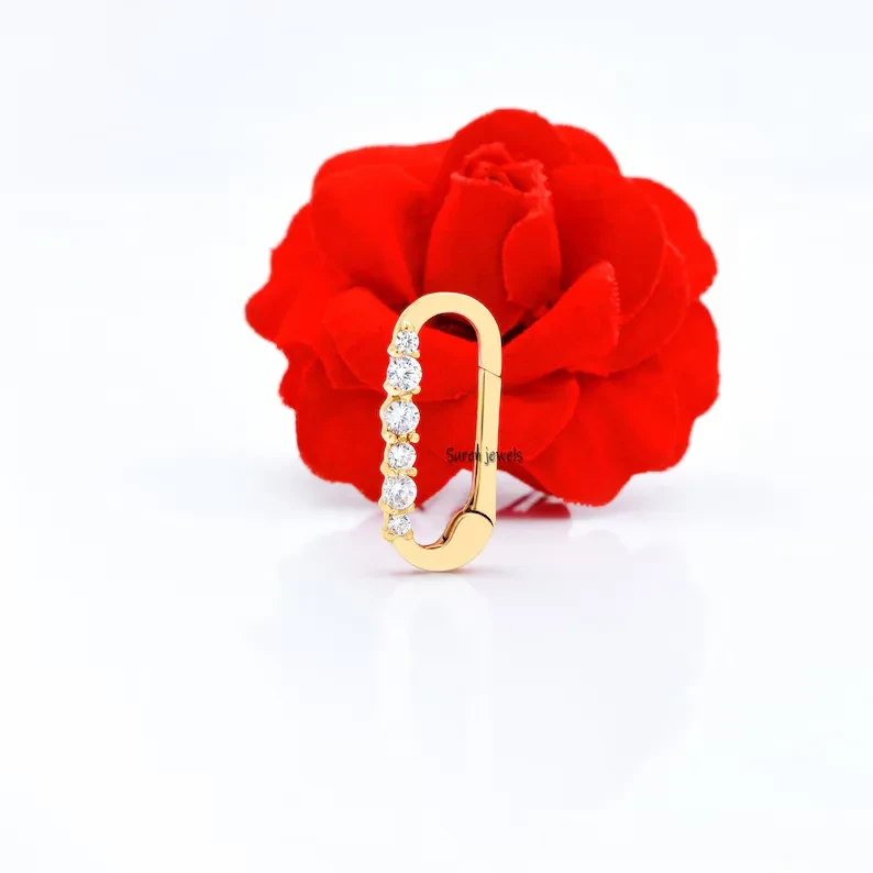14k Gold Diamond Push Lock Enhancer Charm Pendant, Solid Gold Clasp Charm Lock Jewelry