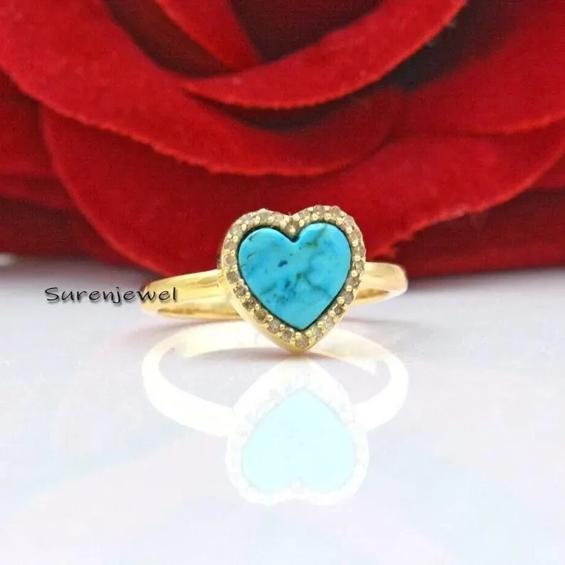 925 Silver Heart Ring with Gemstone – Wholesale Turquoise Heart Ring