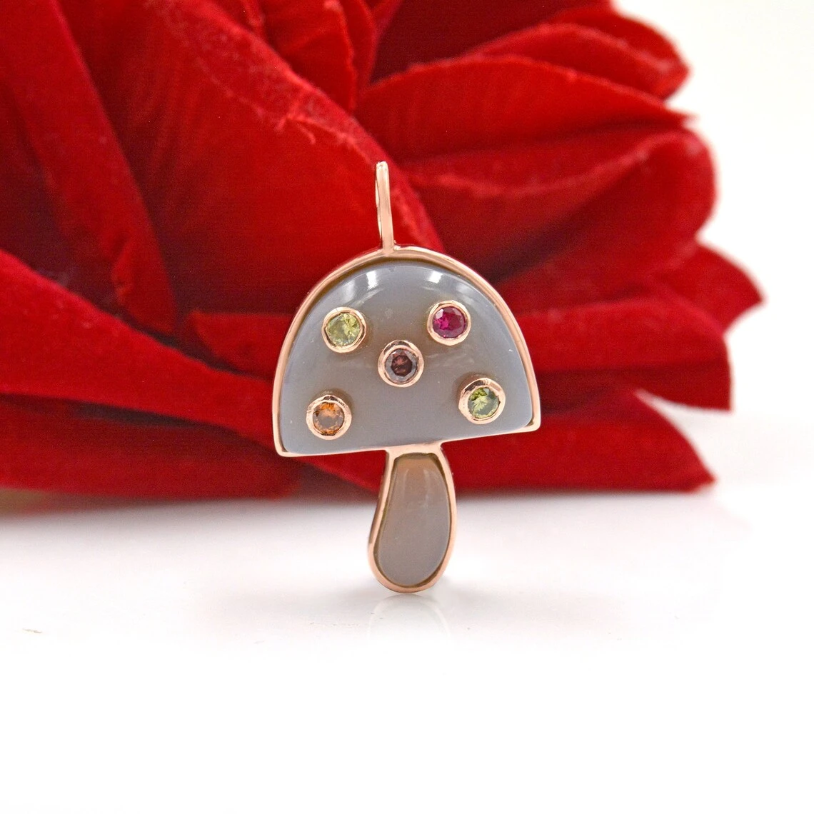 925 Solid Silver Mushroom Pendant | Pave & Gemstone Magic Mushroom Pendant | Wholesale