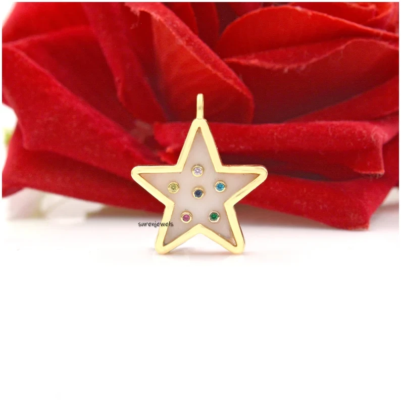 925 Sterling Silver Multi-Gemstone Star Pendant – Malachite, Lapis, Turquoise Star Charm for Jewelry Making