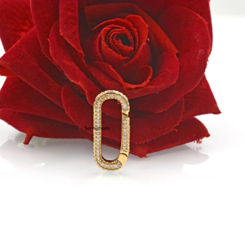 14K Solid Gold Diamond Enhancer Clasp Lock – Yellow Gold Spring Push Lock for Jewelry