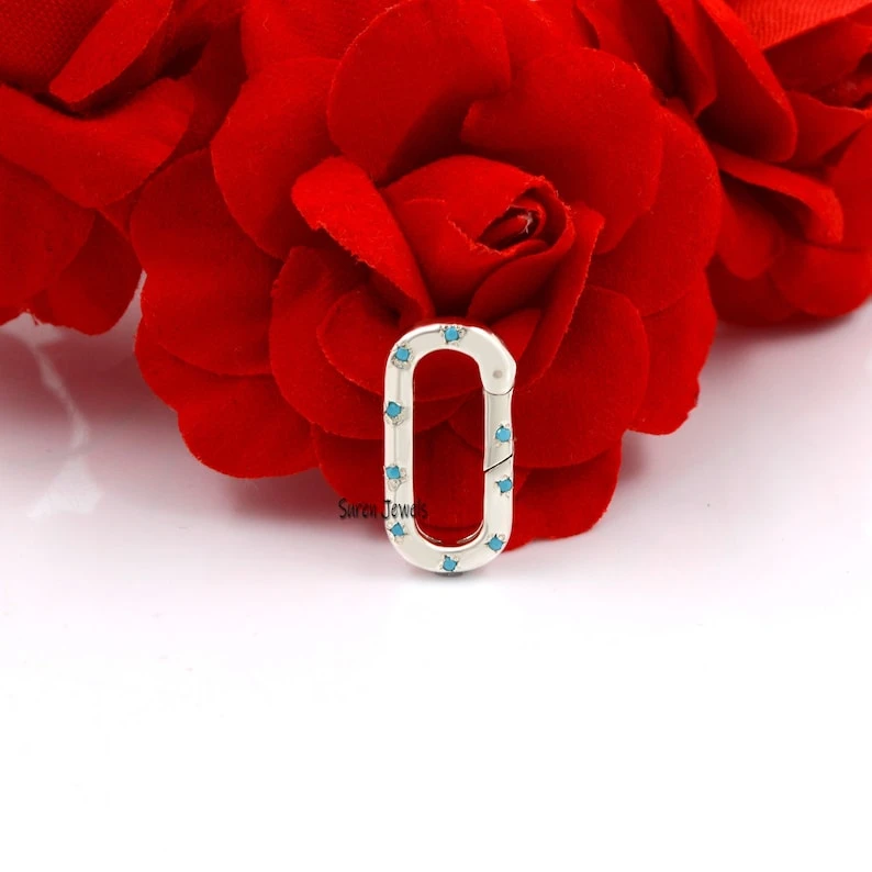 925 Silver Diamond Enhancer with Pave Diamond Push Lock Connector – Double-Sided Oval Charm Holder Jewelry