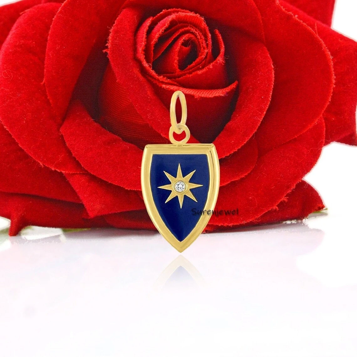 925 Silver Battlestar Paladin Shield Pendant – Handmade Lapis Gemstone Shield