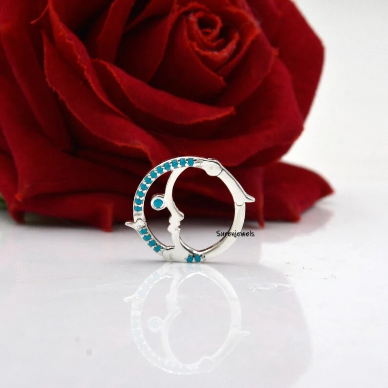 925 Silver Lock Crescent Moon Charm Enhancer - Turquoise Moon Charm Holder
