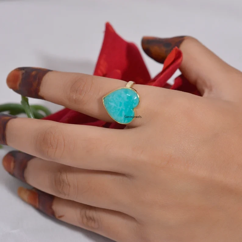 925 Silver Turquoise Heart Ring – Gemstone Heart Shape Ring