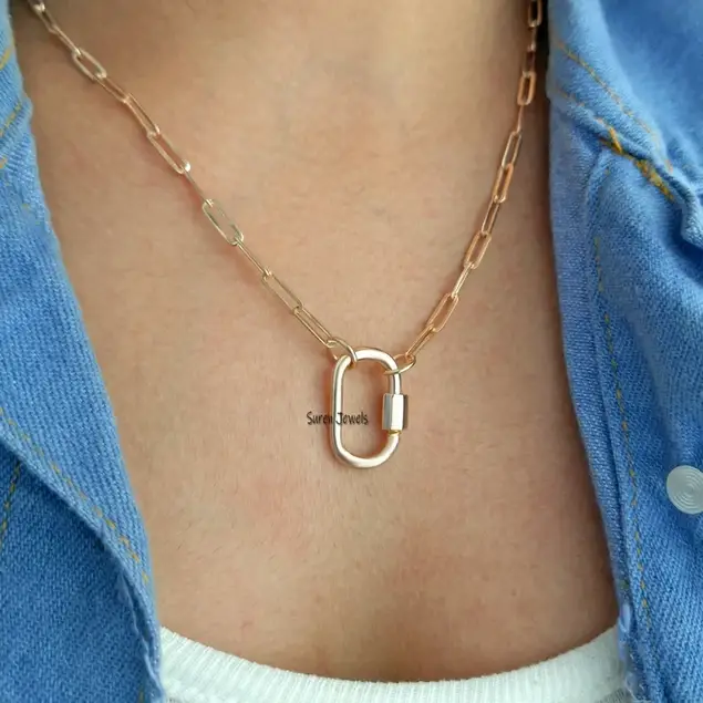 9k Gold Carabiner Necklace – Solid Gold Paperclip Carabiner Lock