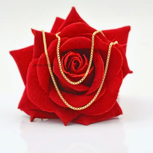 14K Gold Square Box Chain Necklace – Handmade White & Yellow Gold Chain