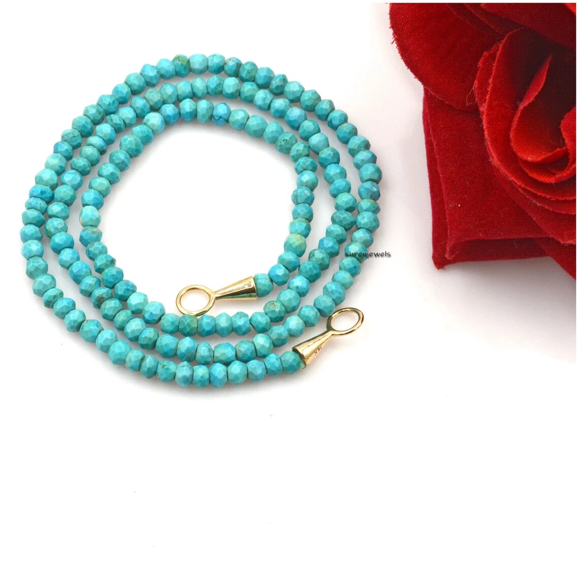 9K Gold Turquoise Beads Necklace – Carabiner Beads Necklace & Gemstone Charms Holder