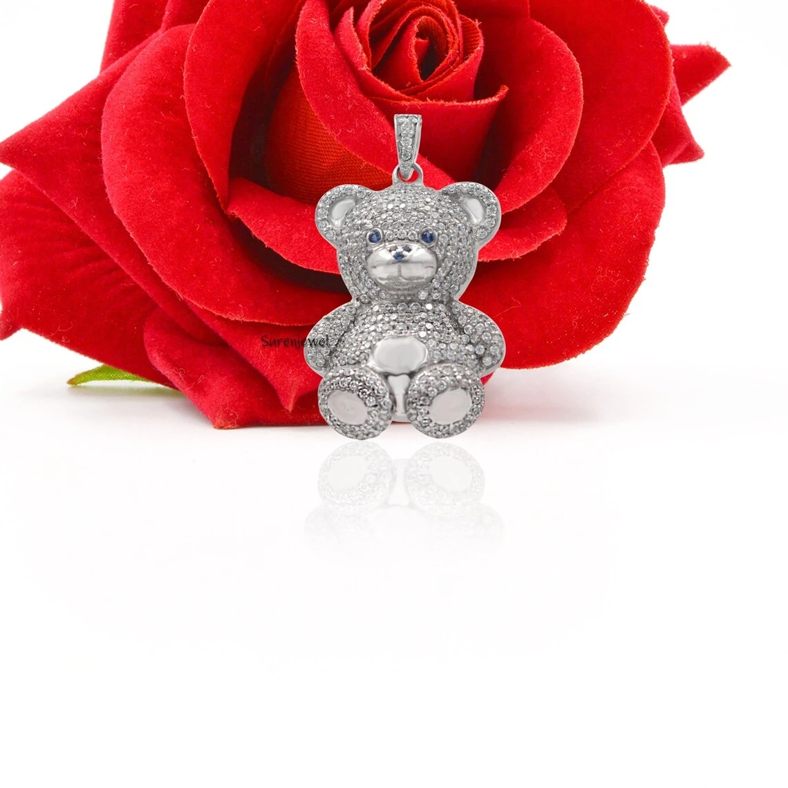 925 Silver Teddy Charm Pendant – Diamond & Gemstone Jelly Bear, Candy Gummy Bear Pendant