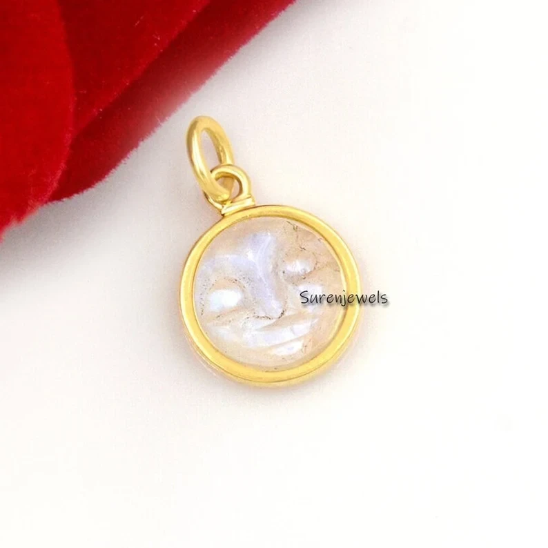 925 Silver Gemstone Moon Face Pendant – Hand-Carved Designer Charm