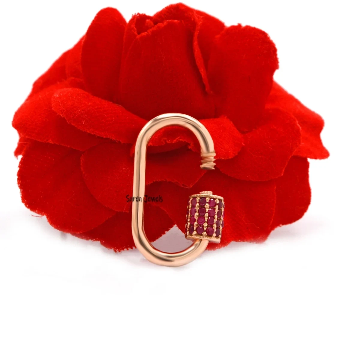 925 Gold & Silver Pink Sapphire Carabiner Lock – Designer Gemstone Charm