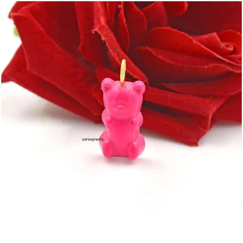 14K Gold Gemstone Jelly Bear Pendant – Handmade Designer Candy Bear Charm