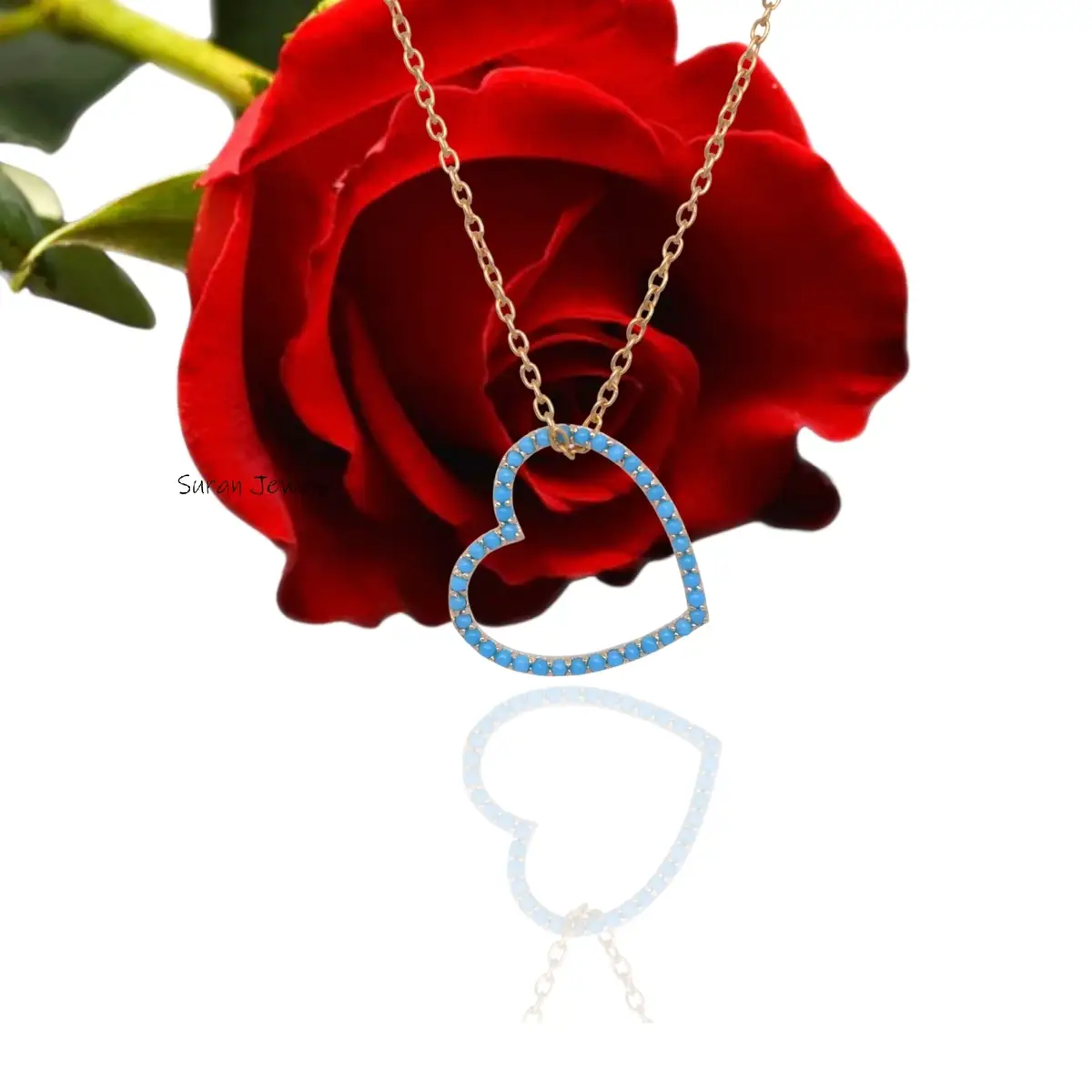 925 Silver Turquoise Heart Pendant – Dainty Valentine’s Gift