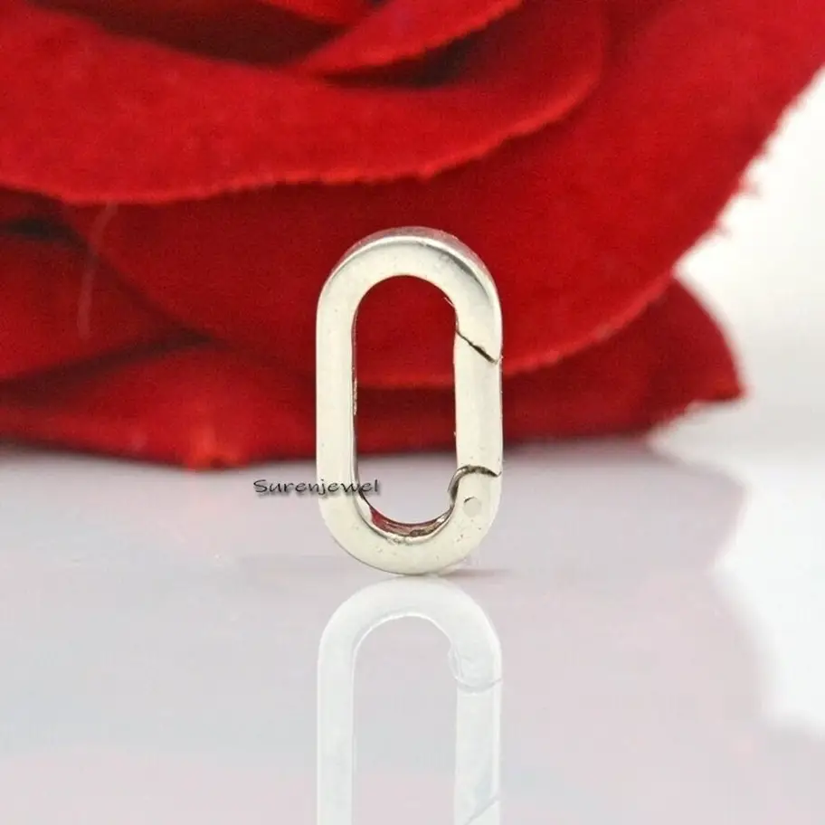 925 Silver Charm Holder – Handmade Oval Push Lock Enhancer Clasp