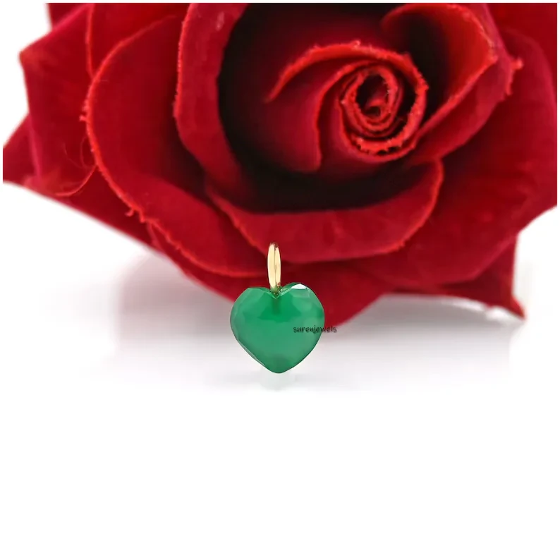 14K Solid Gold Turquoise & Malachite Heart Charm – Designer Love Pendant