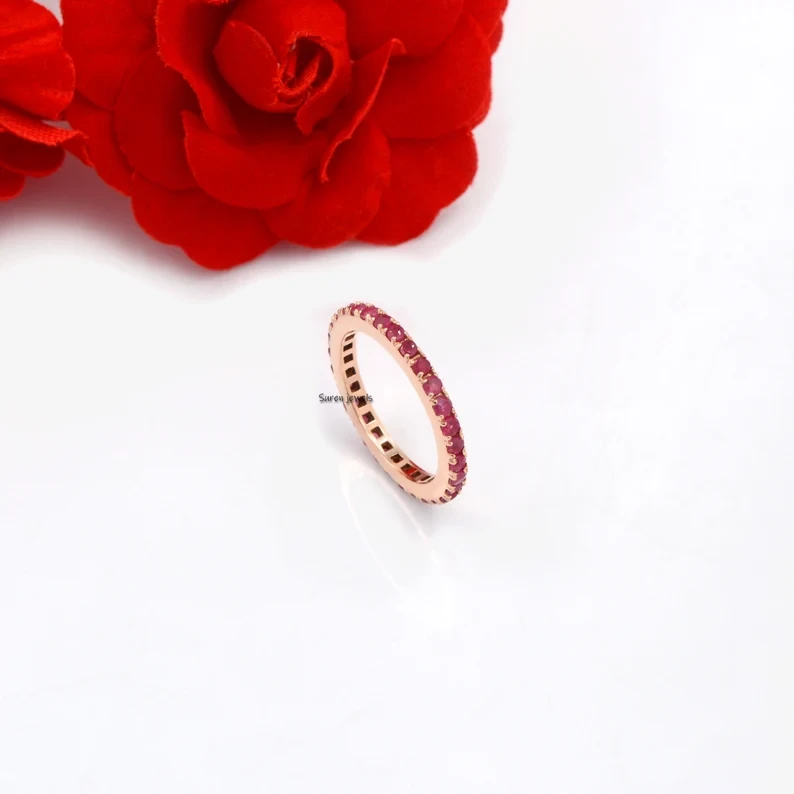 14K Gold Ruby Wedding Band | Minimalist Stacking Ring