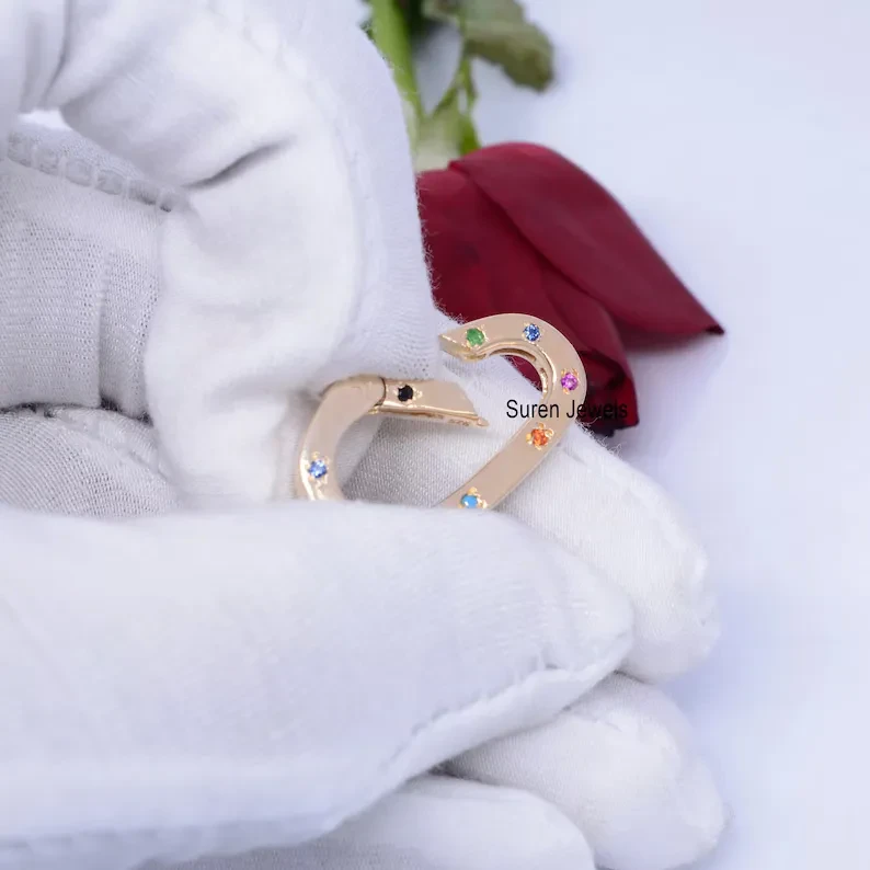 925 Silver Enhancer Clasp Lock – Multi Sapphire Oval Charm Lock, Designer Clicker Connector for Women’s Jewelry