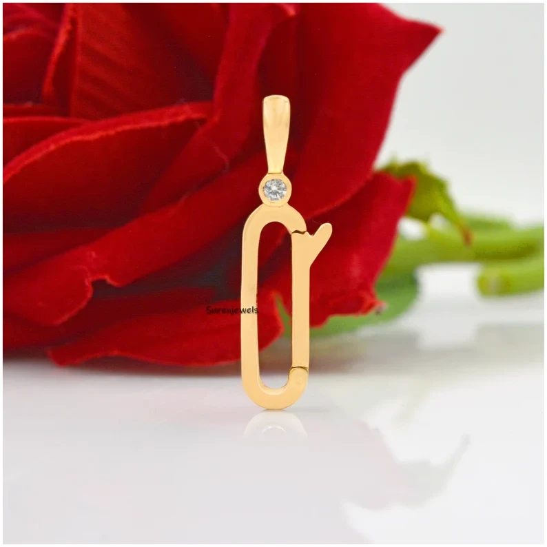 14K Gold White Topaz Connector Lock | Handmade Charm Holder | Push Lock Jewelry